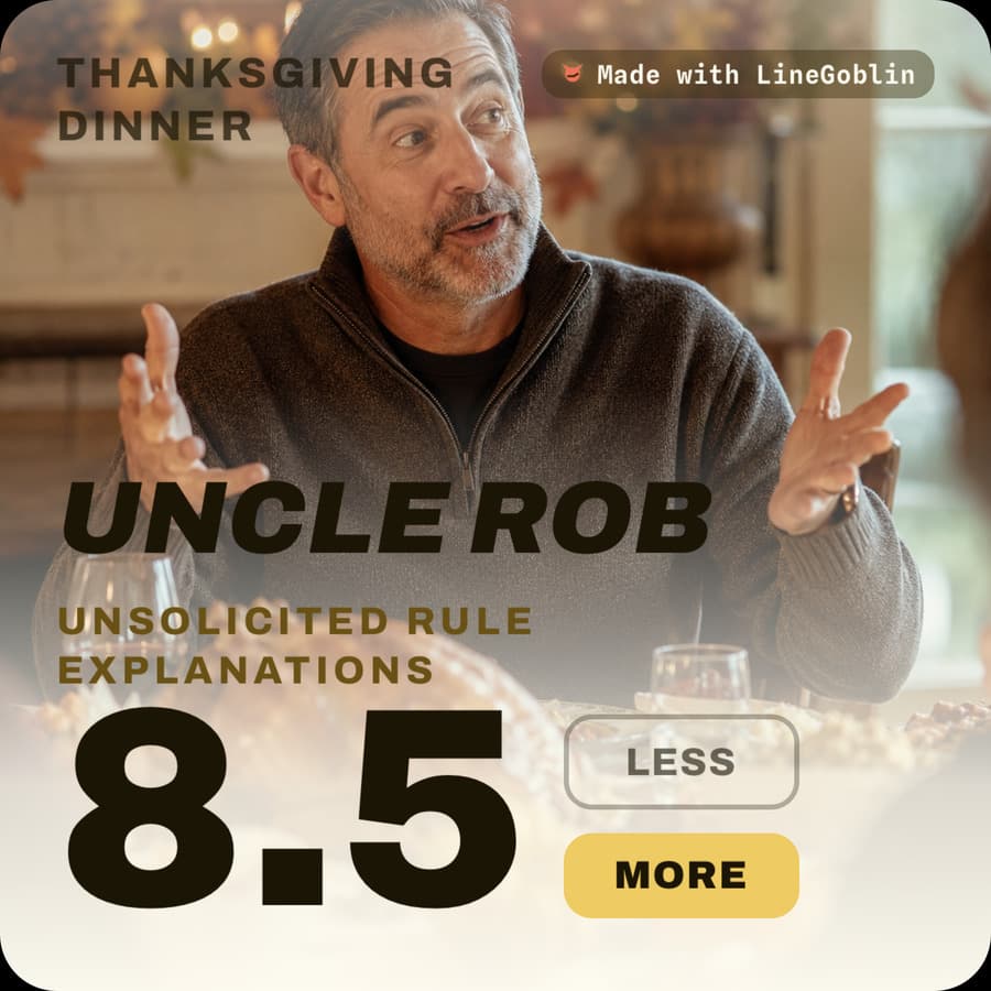 Custom LineGoblin card — Uncle Rob · Unsolicited Rule Explanations · 8.5