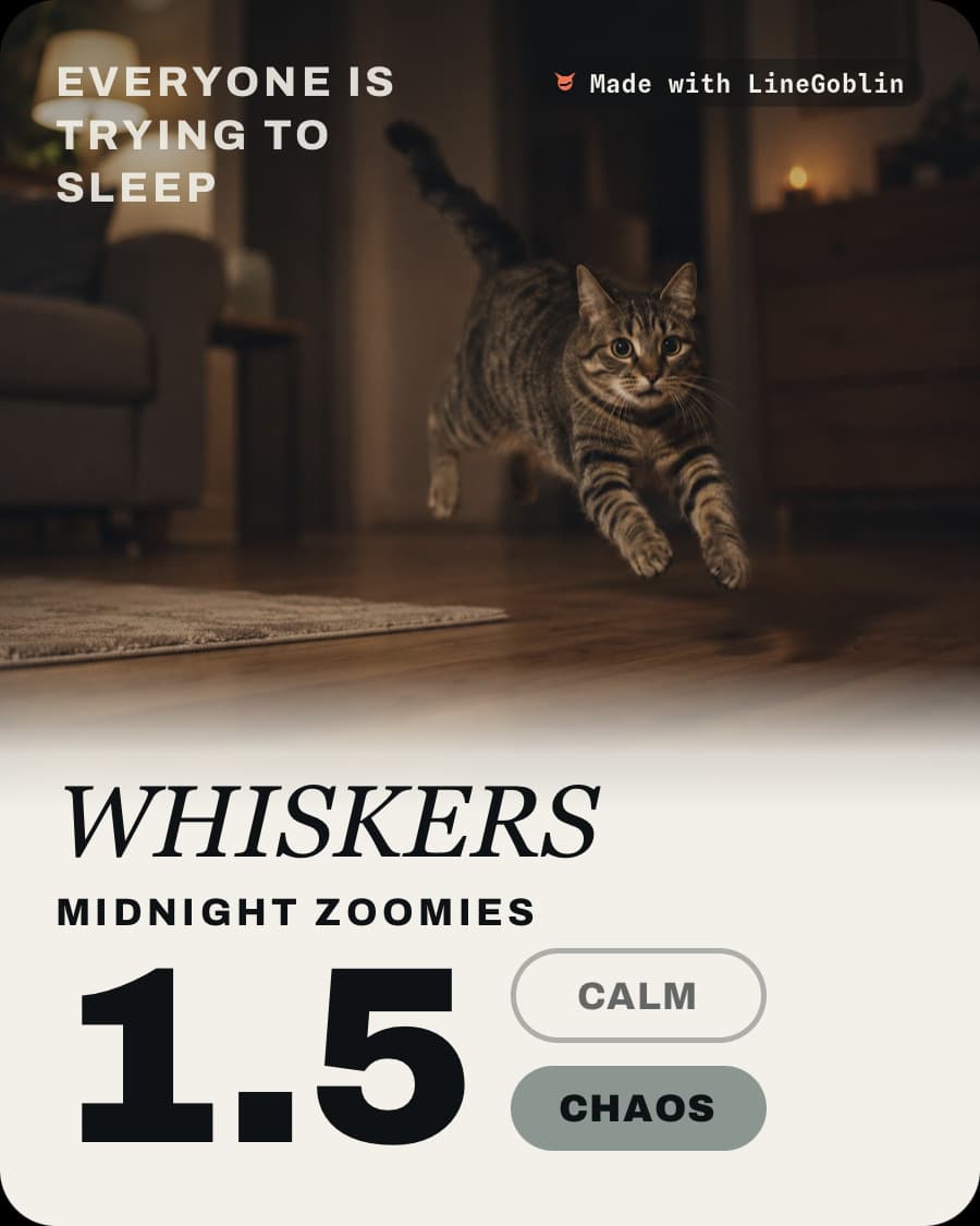 Custom LineGoblin card — Whiskers · Midnight Zoomies · 1.5